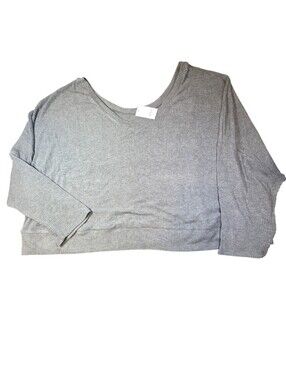 NWT Auden Grey Ribbed Knit V-Neck Lounge Pullover Top Plus Size 4X